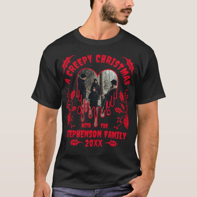 Camiseta Nome da família Foto do Coração Vermelho Cerrante  (Frente)