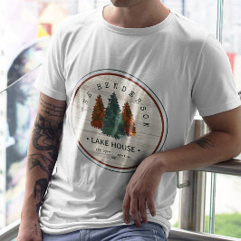 Camiseta Nome da família Lago House Pine Tree