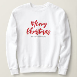 Camiseta Nome da Família Moderno Feliz Natal Script Vermelh