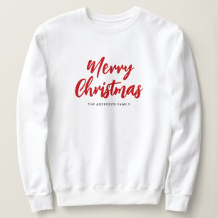 Camiseta Nome da Família Moderno Feliz Natal Script Vermelh