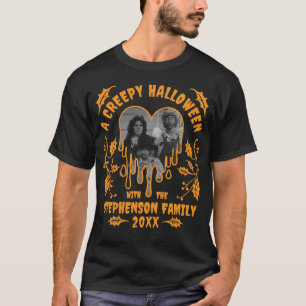 Camiseta Nome da família Orange Heart Photo Creepy Hallowee