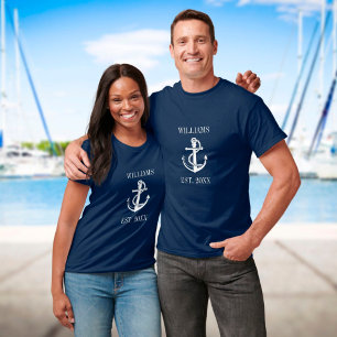 Camiseta Nome da Família Personalizado Âncora de Barco Náut