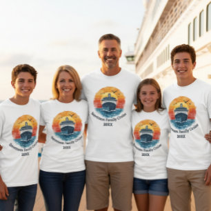 Camiseta Nome da Família Pôr do Sol Cruzeiro de Férias Pres
