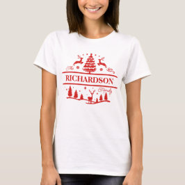 Camiseta Nome da Família Red Christmas | Monograma de nome 