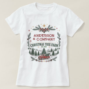 Camiseta Nome da Fazenda de Árvores de Natal com Correspond