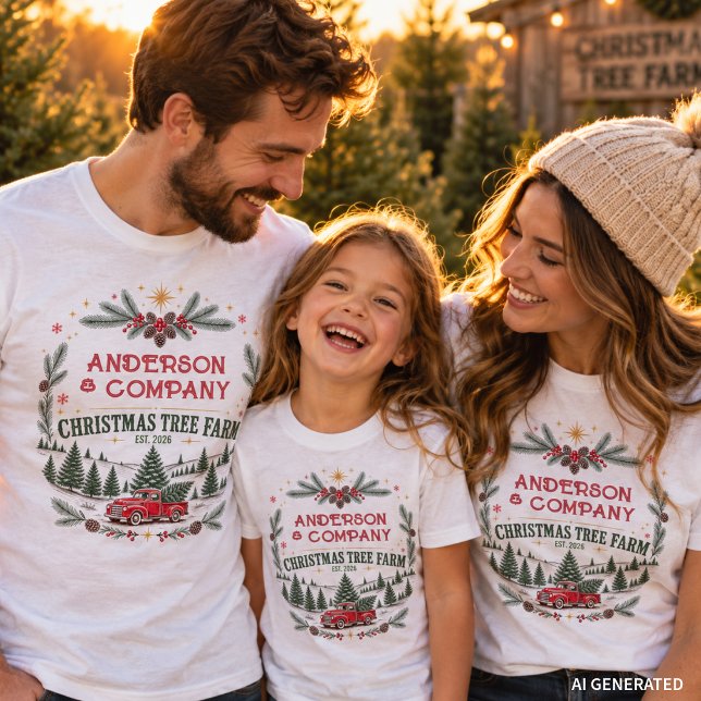 Camiseta Nome da Fazenda de Árvores de Natal com Correspond (Christmas shirts for family and friends. Perfect for holiday photos and fun! Customized with name, )