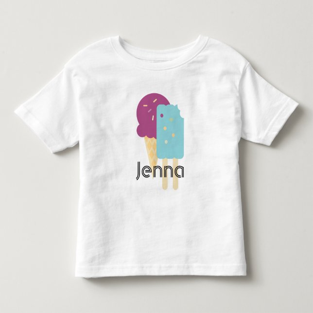 Camiseta Nome da Festa de Aniversário de Verão com Cone de  (Frente)
