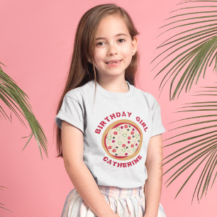 Camiseta Nome da Festa de Pizza de Rapariga de Aniversário