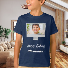 Camiseta Nome da foto menino aniversariante azul