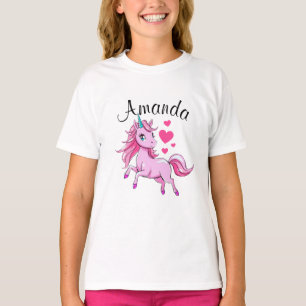 Camiseta Nome da Garota Unicorn de Salto Rosa Vibrante