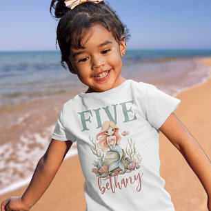 Camiseta Nome da Sereia de Aniversário de 5 Anos
