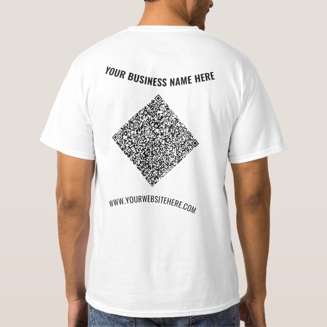 Camiseta Nome da sua empresa Texto personalizado Código QR  (Verso)