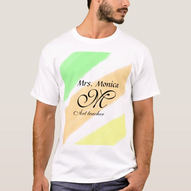 Camiseta Nome das faixas de cor verde amarela do professor  (Frente)