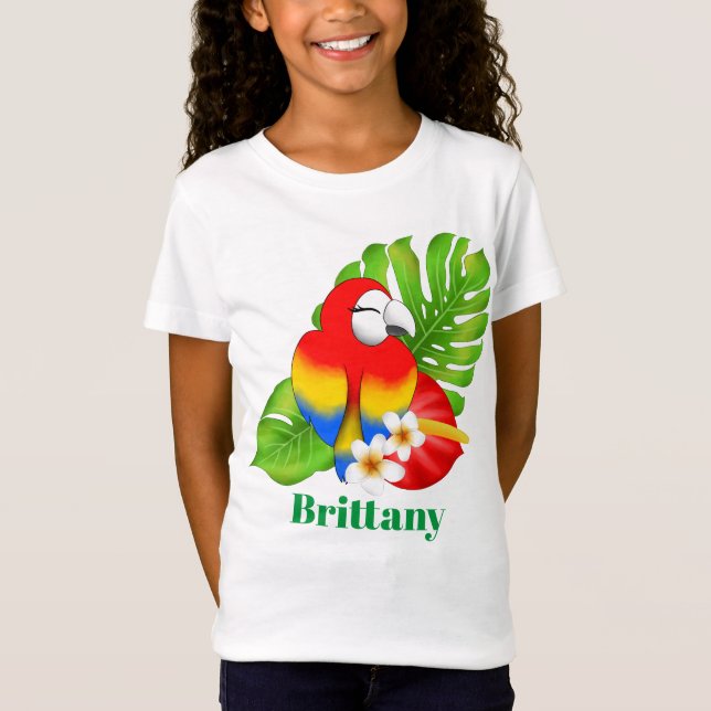Camiseta Nome de adição de papagaio Tropical (Frente)