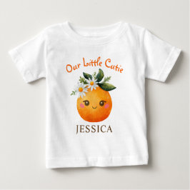 Camiseta Nome de Bebê Fruta Laranja Aquarela Little Cutie