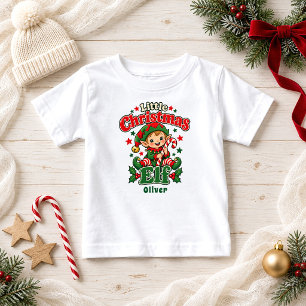 Camiseta Nome de Bebê Pequeno Elfo de Natal Cana de Açúcar