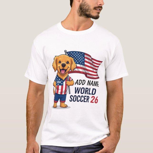 Camiseta Nome de Cachorro Personalizado Fã de Futebol EUA 2 (Frente)