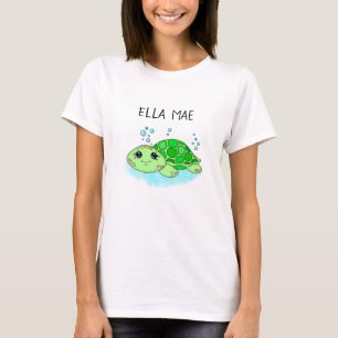 Camiseta Nome de Cartoon de Tartaruga Cuta Personalizada