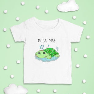 Camiseta Nome de Cartoon de Tartaruga Cuta Personalizada