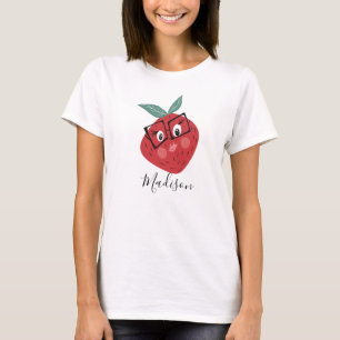 Camiseta Nome de desenho animado de morango fofo desenhado 