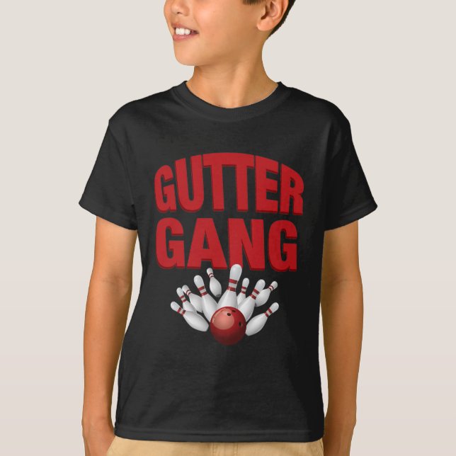 Camiseta Nome de Equipe de Boliche Engraçado Gutter Gang Co (Frente)
