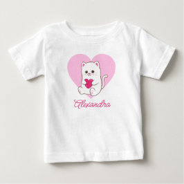 Camiseta Nome de Gato Coração Rosa Kawaii Fofo Personalizad