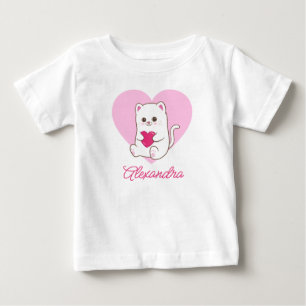 Camiseta Nome de Gato Coração Rosa Kawaii Fofo Personalizad