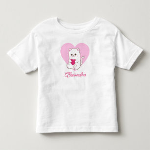 Camiseta Nome de Gato Coração Rosa Kawaii Fofo Personalizad