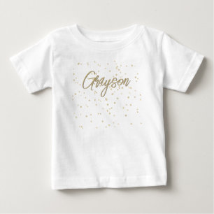 Camiseta Nome de Menino Brilho Dourado Aniversário de Crian