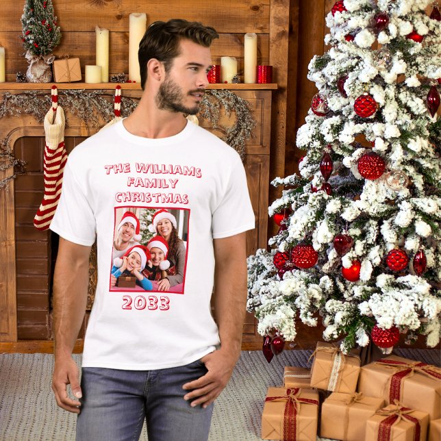 Camiseta Nome de Natal Da Família E Pai De Foto Branco (Dad Christmas T Shirt)