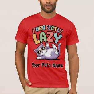 Camiseta Nome de Pet Personalizado de Cat Puramente Preguiç