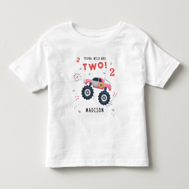 Camiseta Nome do 2º Aniversário de Caminhões de Carros Mons (Frente)