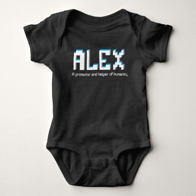 Camiseta Nome do Alex Boy e significado do texto pixel (Frente)