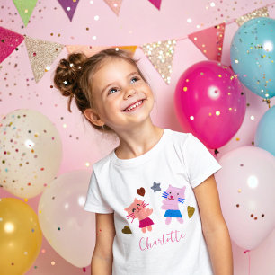 Camiseta Nome do Aniversário de criança Rosa Gatos Cujos Ga