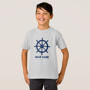 Camiseta Nome do barco ou Nome do navio Helm Wheel Marinho 