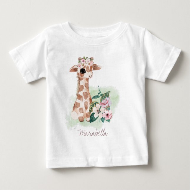 Camiseta *~* Nome do Bebê Girafa Garota do Enfermeiro Selva (Frente)