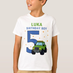 Camiseta Nome do Caminhão Monstro Idade Aniversário Menino