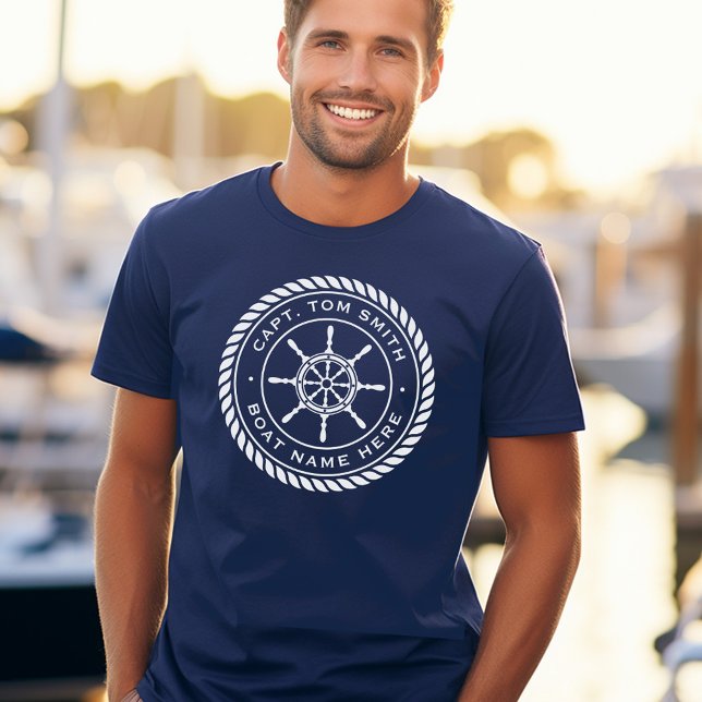 Camiseta Nome do capitão do navio corda armação náutica rod (Captain boat name rope frame nautical ship's wheel T-Shirt)