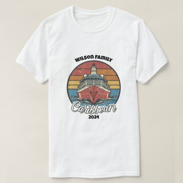 Camiseta Nome do Cruise da Família de Caribe Personalizado  (Frente do Design)