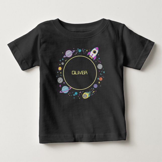 Camiseta Nome do Espaço Exterior em Órbita (Frente)