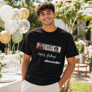 Camiseta Nome do filme de colagem de fotos de aniversário d