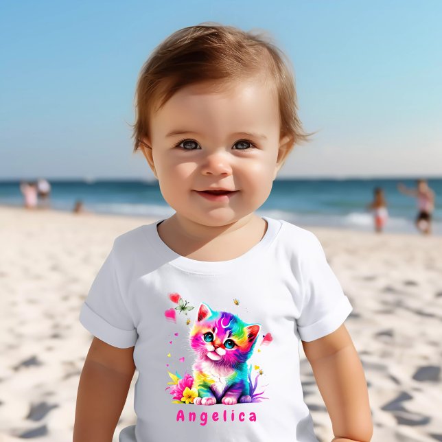Camiseta Nome do gatinho de cor vibrante (Criador carregado)