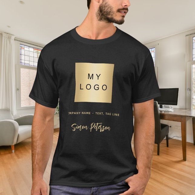 Camiseta Nome do logotipo comercial ouro preto (Criador carregado)