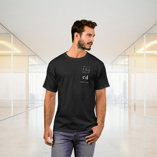 Camiseta Nome do monograma branco preto Logotipo comercial