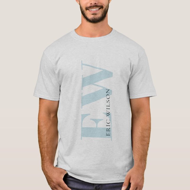 Camiseta Nome do Monograma da Cinza Azul Mínima Elegante (Frente)