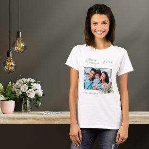 Camiseta Nome do pinho branco da foto da família de Natal