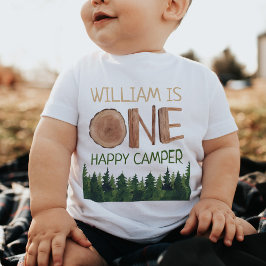 Camiseta Nome do primeiro aniversario Watercolor One Happy 
