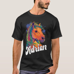 Camiseta Nome do Rapaz Bonito ADRIAN com belo Cavalo