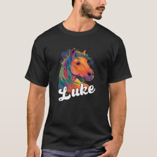 Camiseta Nome do Rapaz Bonito LUKE com lindo Cavalo