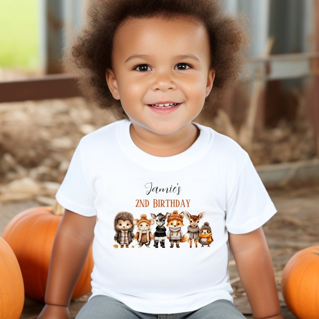 Camiseta Nome do segundo aniversário de Animais da Floresta (Fall Friends Cute Animals 2nd Birthday Name Toddler T-shirt)